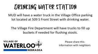 MUD will have a water truck in the Village Office parking lot located at 509 S Front St.